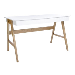 LL-008 Biurko RIVA (Scandic) białe - blat MDF, podstawa dębowa King Home