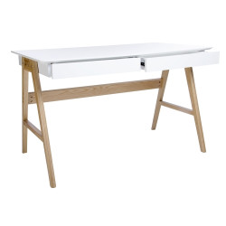 LL-008 Biurko RIVA (Scandic) białe - blat MDF, podstawa dębowa King Home