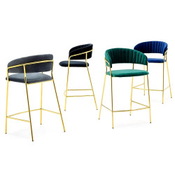 KH1201100129.11 Krzesło barowe MARGO 65 ciemny szary - welur, podstawa złota King Home