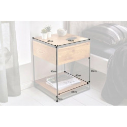 39709 INVICTA stolik nocny SCORPION 40 cm dąb - lite drewno, metal King Home