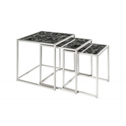 40096 INVICTA zestaw stolików ELEMENTS 3 czarne szkło - imitacja marmuru King Home