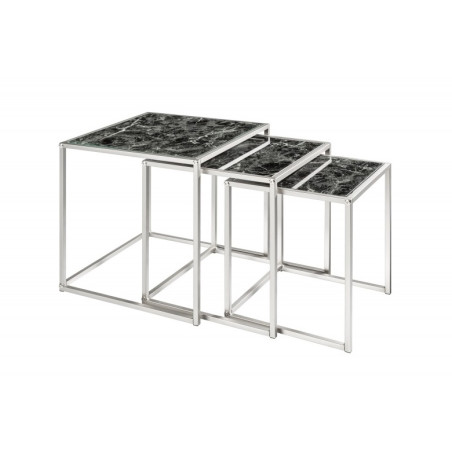 40096 INVICTA zestaw stolików ELEMENTS 3 czarne szkło - imitacja marmuru King Home