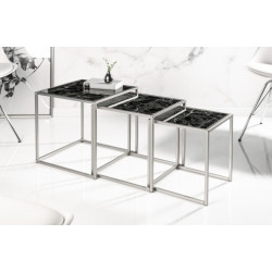 40096 INVICTA zestaw stolików ELEMENTS 3 czarne szkło - imitacja marmuru King Home