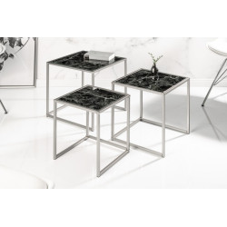 40096 INVICTA zestaw stolików ELEMENTS 3 czarne szkło - imitacja marmuru King Home