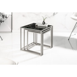 40096 INVICTA zestaw stolików ELEMENTS 3 czarne szkło - imitacja marmuru King Home