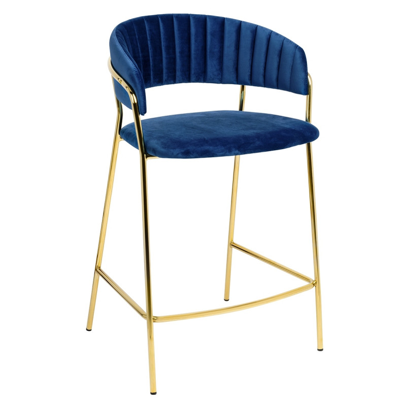 KH1201100129.64 Krzesło barowe MARGO 65 ciemny niebieski - welur, podstawa złota King Home