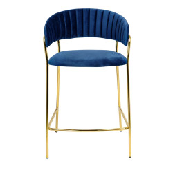 KH1201100129.64 Krzesło barowe MARGO 65 ciemny niebieski - welur, podstawa złota King Home