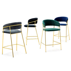 KH1201100129.64 Krzesło barowe MARGO 65 ciemny niebieski - welur, podstawa złota King Home