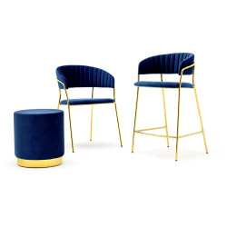 KH1201100129.64 Krzesło barowe MARGO 65 ciemny niebieski - welur, podstawa złota King Home