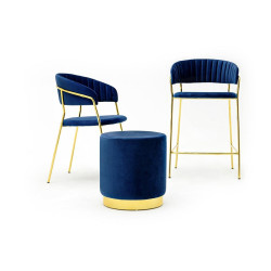 KH1201100129.64 Krzesło barowe MARGO 65 ciemny niebieski - welur, podstawa złota King Home