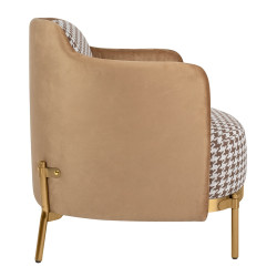 KH1501100158 Fotel VENICE tkanina pepitka biało-brązowa - złota podstawa King Home