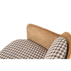 KH1501100158 Fotel VENICE tkanina pepitka biało-brązowa - złota podstawa King Home