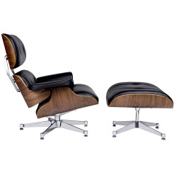 KH1501100146 Fotel LOUNGE VA PREMIUM czarny / orzech z podnóżkiem King Home