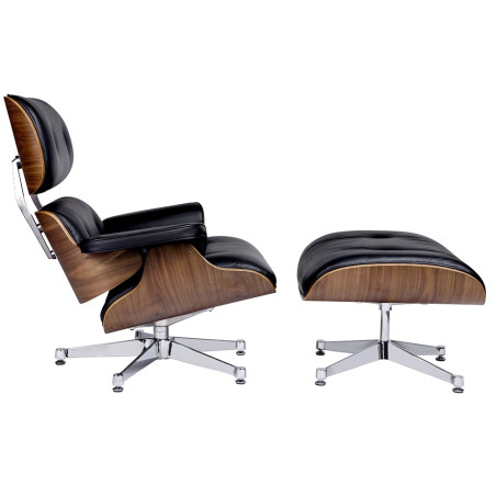 KH1501100146 Fotel LOUNGE VA PREMIUM czarny / orzech z podnóżkiem King Home