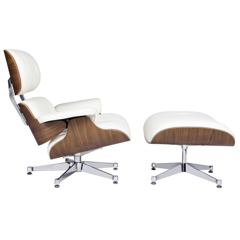 KH1501100147 Fotel LOUNGE VA PREMIUM biały / orzech z podnóżkiem King Home