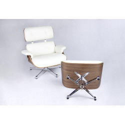 KH1501100147 Fotel LOUNGE VA PREMIUM biały / orzech z podnóżkiem King Home