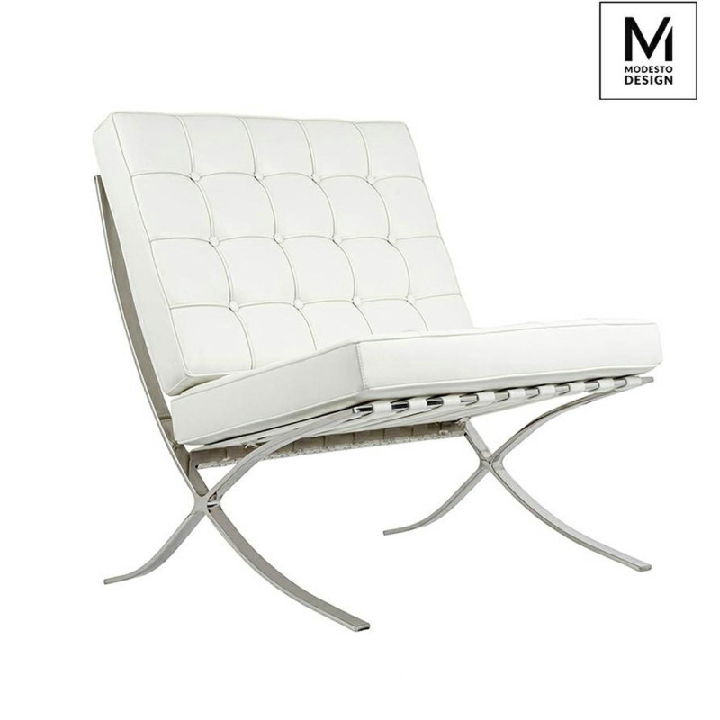 T03-1.WHITE.PU MODESTO fotel BARCELON biały - ekoskóra, stal polerowana King Home
