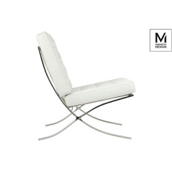 T03-1.WHITE.PU MODESTO fotel BARCELON biały - ekoskóra, stal polerowana King Home