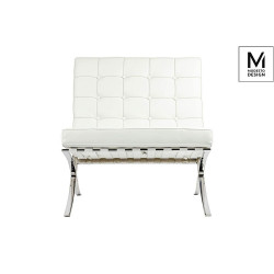 T03-1.WHITE.PU MODESTO fotel BARCELON biały - ekoskóra, stal polerowana King Home