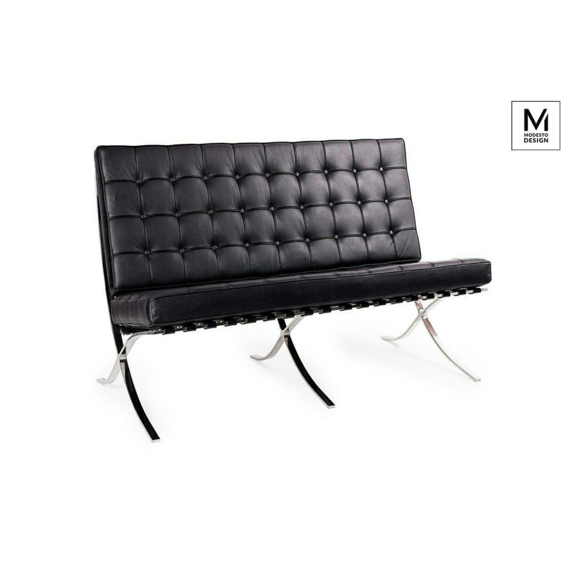 KH1501100136 MODESTO sofa dwuosobowa BARCELON czarna - ekoskóra, stal polerowana King Home