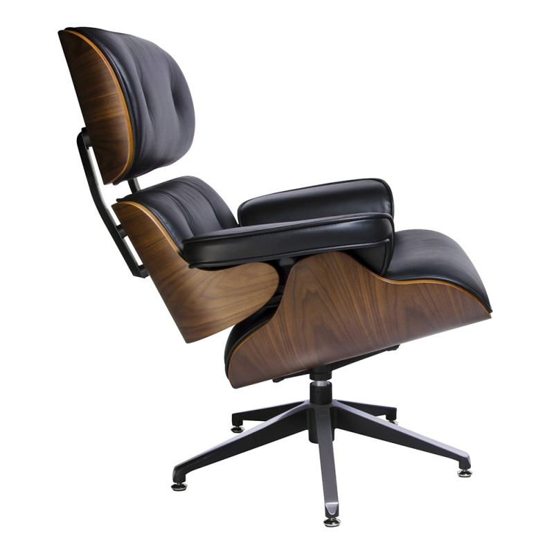 KH1501100170 Fotel LOUNGE czarny / orzech - skóra naturalna King Home