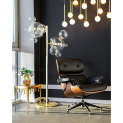 KH1501100170 Fotel LOUNGE czarny / orzech - skóra naturalna King Home