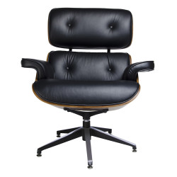 KH1501100170 Fotel LOUNGE czarny / orzech - skóra naturalna King Home