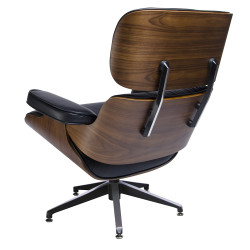 KH1501100170 Fotel LOUNGE czarny / orzech - skóra naturalna King Home