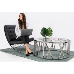 KH1501100210 Fotel BARCELON PRESTIGE PLUS czarny - włoska selekcjonowana skóra naturalna, stal King Home