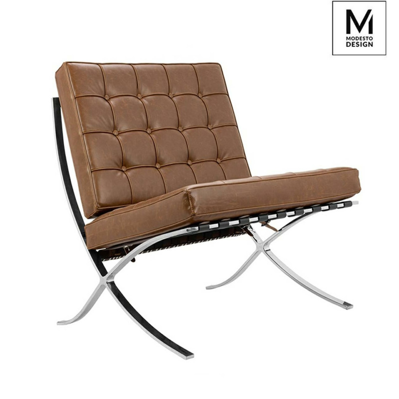 KH1501100167 MODESTO fotel BARCELON VINTAGE PU - ekoskóra, stal polerowana King Home