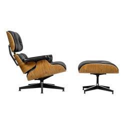 T066.SOFT.OTTO.BL Fotel LOUNGE HM SOFT PREMIUM SZEROKI z podnóżkiem czarny  - sklejka orzech, skóra naturalna King Home