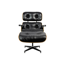 T066.SOFT.OTTO.BL Fotel LOUNGE HM SOFT PREMIUM SZEROKI z podnóżkiem czarny  - sklejka orzech, skóra naturalna King Home