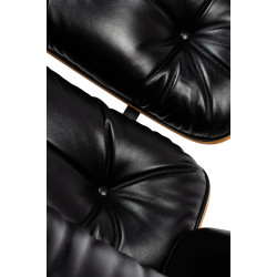 T066.SOFT.OTTO.BL Fotel LOUNGE HM SOFT PREMIUM SZEROKI z podnóżkiem czarny  - sklejka orzech, skóra naturalna King Home