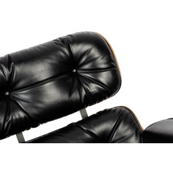 T066.SOFT.OTTO.BL Fotel LOUNGE HM SOFT PREMIUM SZEROKI z podnóżkiem czarny  - sklejka orzech, skóra naturalna King Home