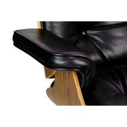 T066.SOFT.OTTO.BL Fotel LOUNGE HM SOFT PREMIUM SZEROKI z podnóżkiem czarny  - sklejka orzech, skóra naturalna King Home