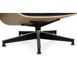 T066.SOFT.OTTO.BL Fotel LOUNGE HM SOFT PREMIUM SZEROKI z podnóżkiem czarny  - sklejka orzech, skóra naturalna King Home