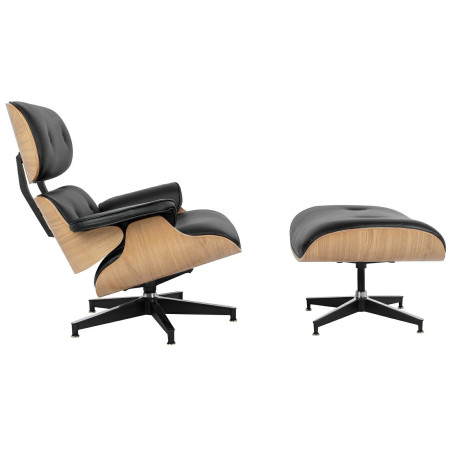 KH1501100104 Fotel LOUNGE HM czarny / jesion z podnóżkiem King Home