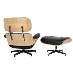 KH1501100104 Fotel LOUNGE HM czarny / jesion z podnóżkiem King Home