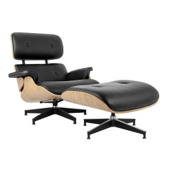 KH1501100104 Fotel LOUNGE HM czarny / jesion z podnóżkiem King Home