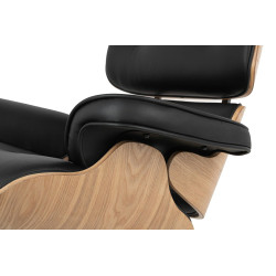 KH1501100104 Fotel LOUNGE HM czarny / jesion z podnóżkiem King Home