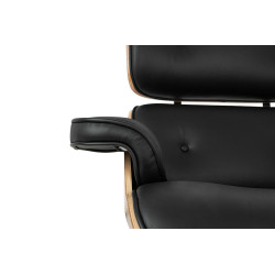 KH1501100104 Fotel LOUNGE HM czarny / jesion z podnóżkiem King Home