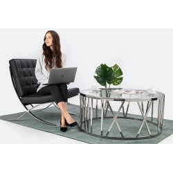 KH1501100209 Fotel BARCELON czarny - włoska skóra naturalna, stal polerowana King Home