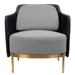MSE011000307.P02E43 Fotel VENICE tkanina pepitka biało - czarna ekoskóra czarna - złota podstawa King Home