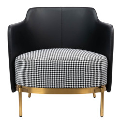 MSE011000307.P02E43 Fotel VENICE tkanina pepitka biało - czarna ekoskóra czarna - złota podstawa King Home