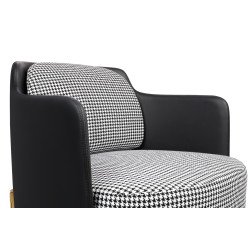 MSE011000307.P02E43 Fotel VENICE tkanina pepitka biało - czarna ekoskóra czarna - złota podstawa King Home