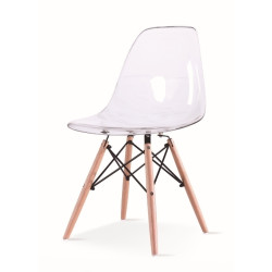 130-DPC Krzesło ICE WOOD transparentne - poliweglan, podstawa bukowa King Home