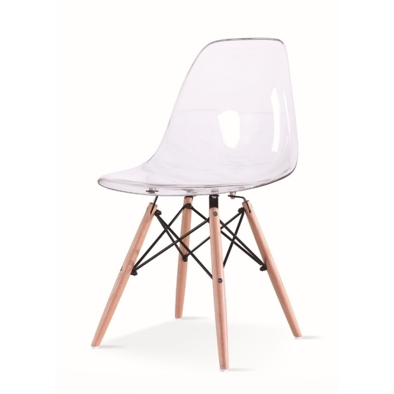 130-DPC Krzesło ICE WOOD transparentne - poliweglan, podstawa bukowa King Home