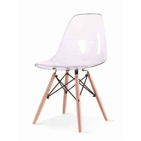 130-DPC Krzesło ICE WOOD transparentne - poliweglan, podstawa bukowa King Home