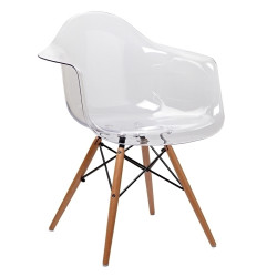 132-DPC Krzesło ICE WOOD ARM transparentne - poliweglan, podstawa bukowa King Home