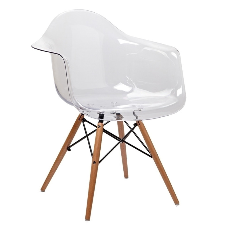 132-DPC Krzesło ICE WOOD ARM transparentne - poliweglan, podstawa bukowa King Home